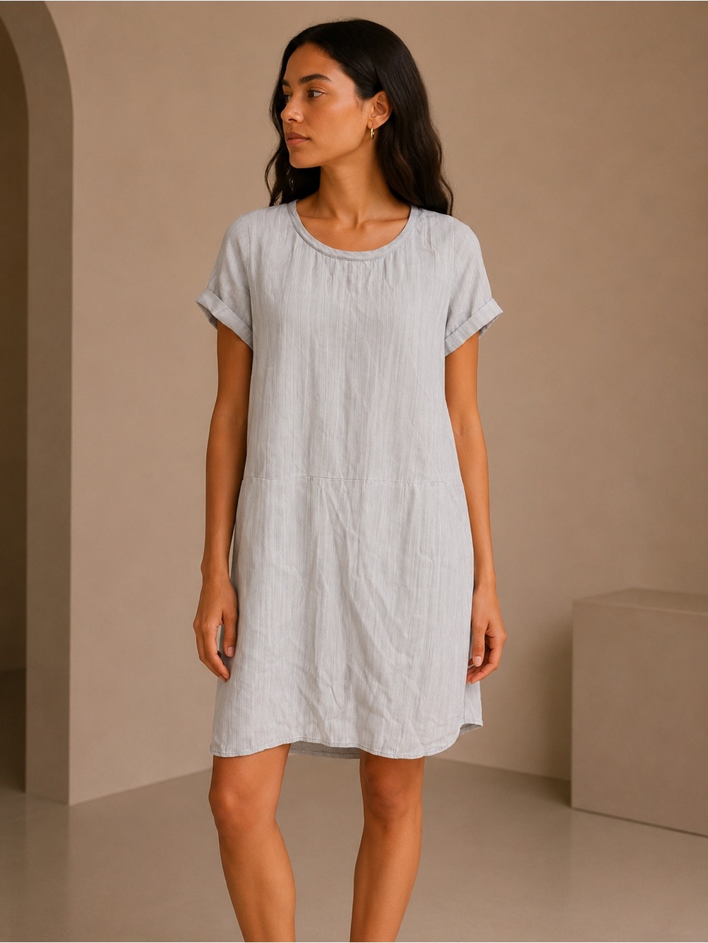 LAJU Los Angeles 100% Tencel Gray Shift Dress M | Pockets | Minimalist Capsule